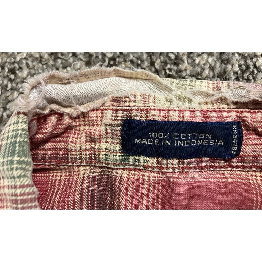 Lee Plaid Button Up Shirt Large Red Green Distressed Worn-In Preppy Grandpa - Picture 4 of 9